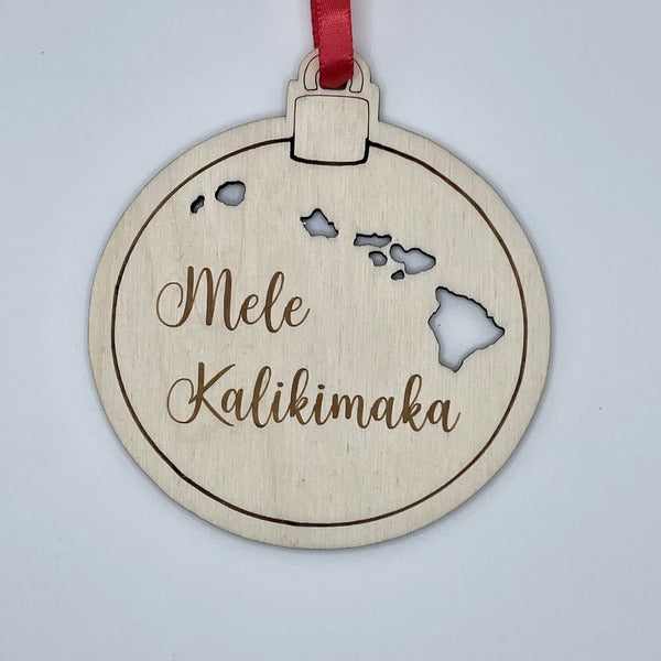 Ornament - “Mele Kalikimaka” with Hawaiian Islands Cutout