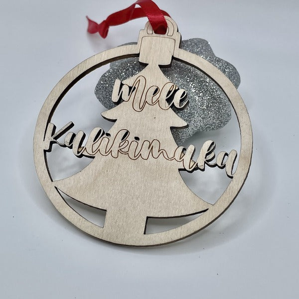 Ornament - “Mele Kalikimaka” Over Cutout Tree