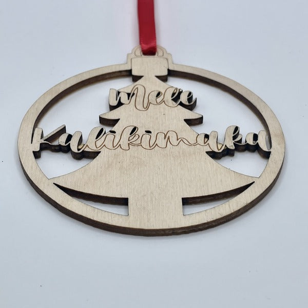 Ornament - “Mele Kalikimaka” Over Cutout Tree