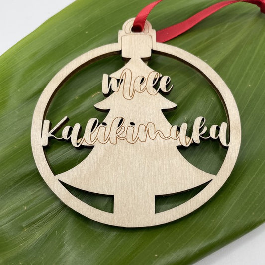 Ornament - “Mele Kalikimaka” Over Cutout Tree