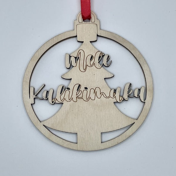 Ornament - “Mele Kalikimaka” Over Cutout Tree